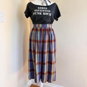 Vintage 60s wool plaid pleated skirt cottagecore retro academia antique 50s XS